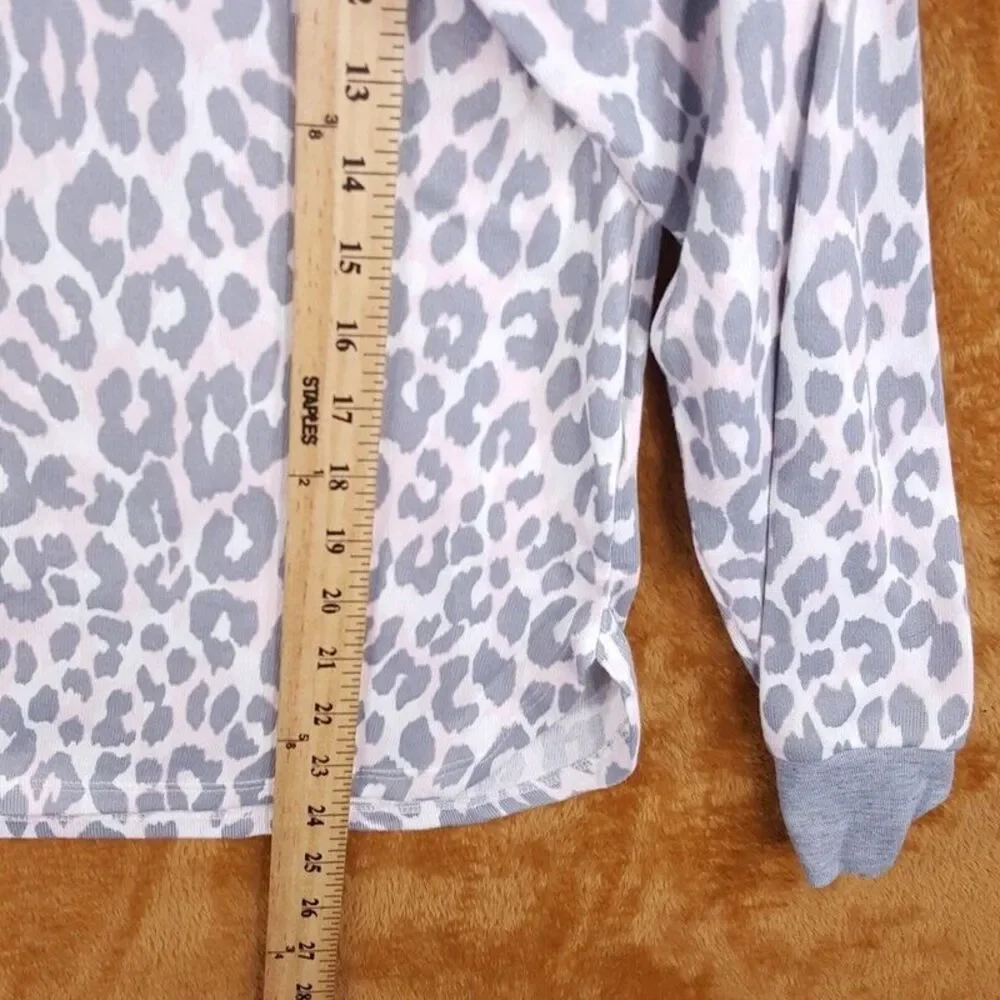 KATE SPADE Womens Sleepwear Medium Gray Leopard Pullover Sleep Shirt Pajama Top